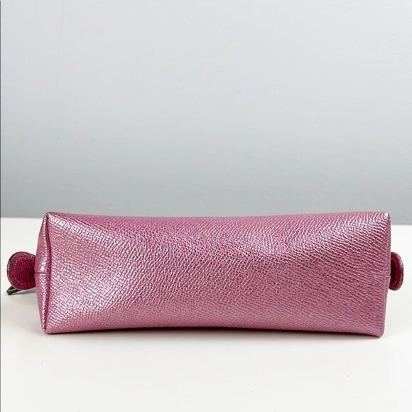Coach Metallic Pink Pebbled Leather Zip Around Cosmetic Makeup Pouch Bag - Picture 7 of 13